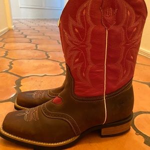 Cute Brown and Pink Heart Cowgirl Boots